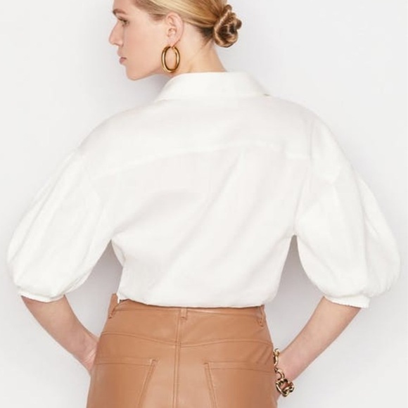 Frame Voluminous Twist Blouse White Cream Linen Puff Sleeve Size Large - Picture 8 of 16